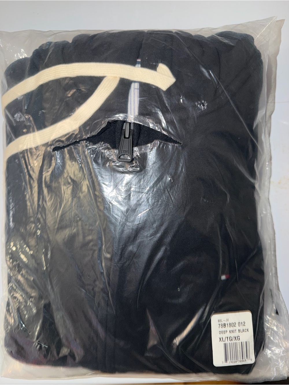 Tommy Hilfiger Black Knit Bomber Jacket with Cream Drawcord